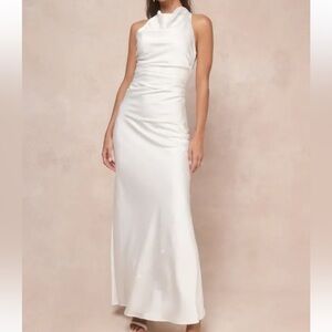 Lulu's Effortlessly Sensational White Satin Backless Maxi Dress